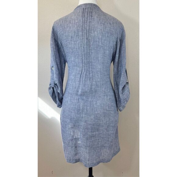 CP Shades Regina 100% Linen Collarless Pleated Bodice Tunic Top Women's Small - Picture 6 of 12